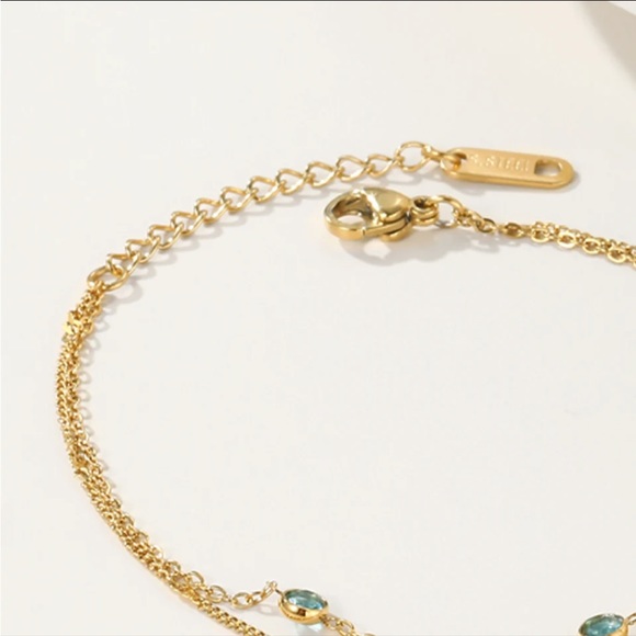 18K Gold Plated Stainless Steel Double Layer Chain Bracelet withCrystal Inlay - Picture 5 of 6